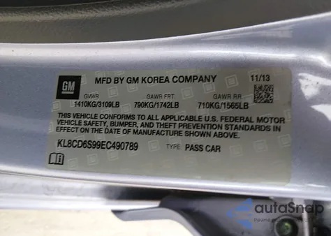 2014 Chevrolet Spark 1Lt Auto from USA, damaged, VIN KL8CD6S99EC490789